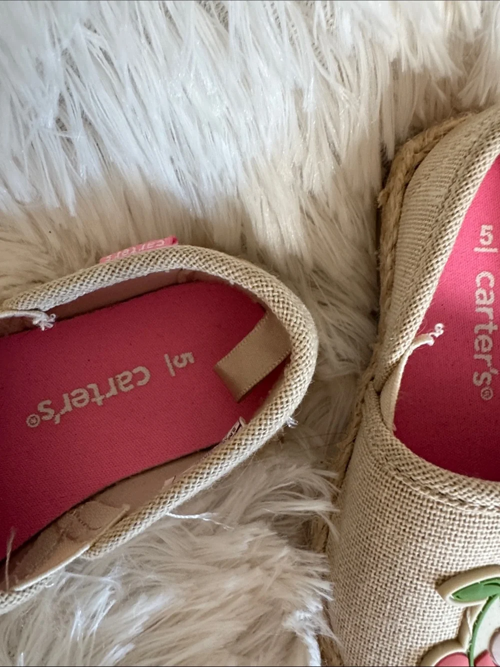 Carter's Beige Cherry Canvas Slip-Ons & Gold Glitter Jelly Sandals
